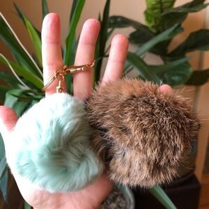 NWT Soft Rabbit Fur Brown Key Chain Pom Pouf